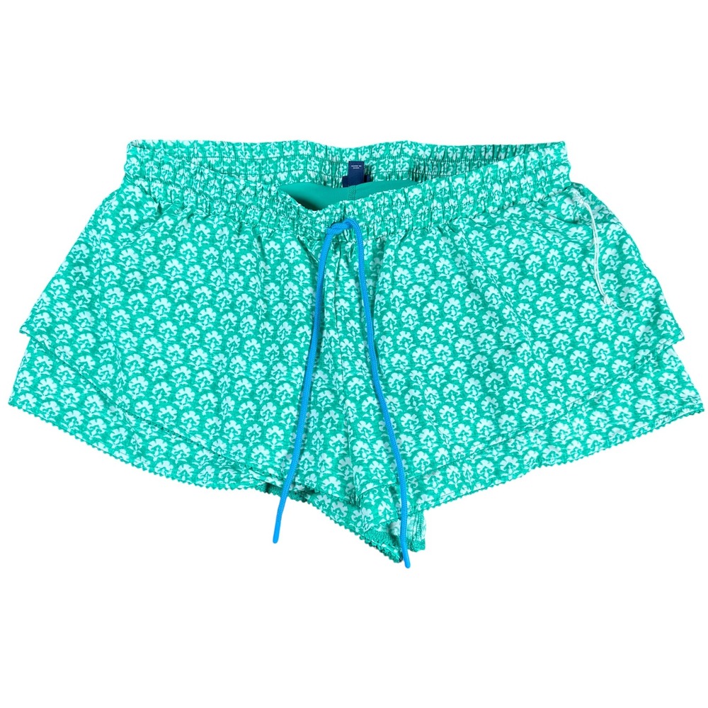 Roller Rabbit Floral Ruffle Athletic Shorts Women Large Green Built-in Liner
